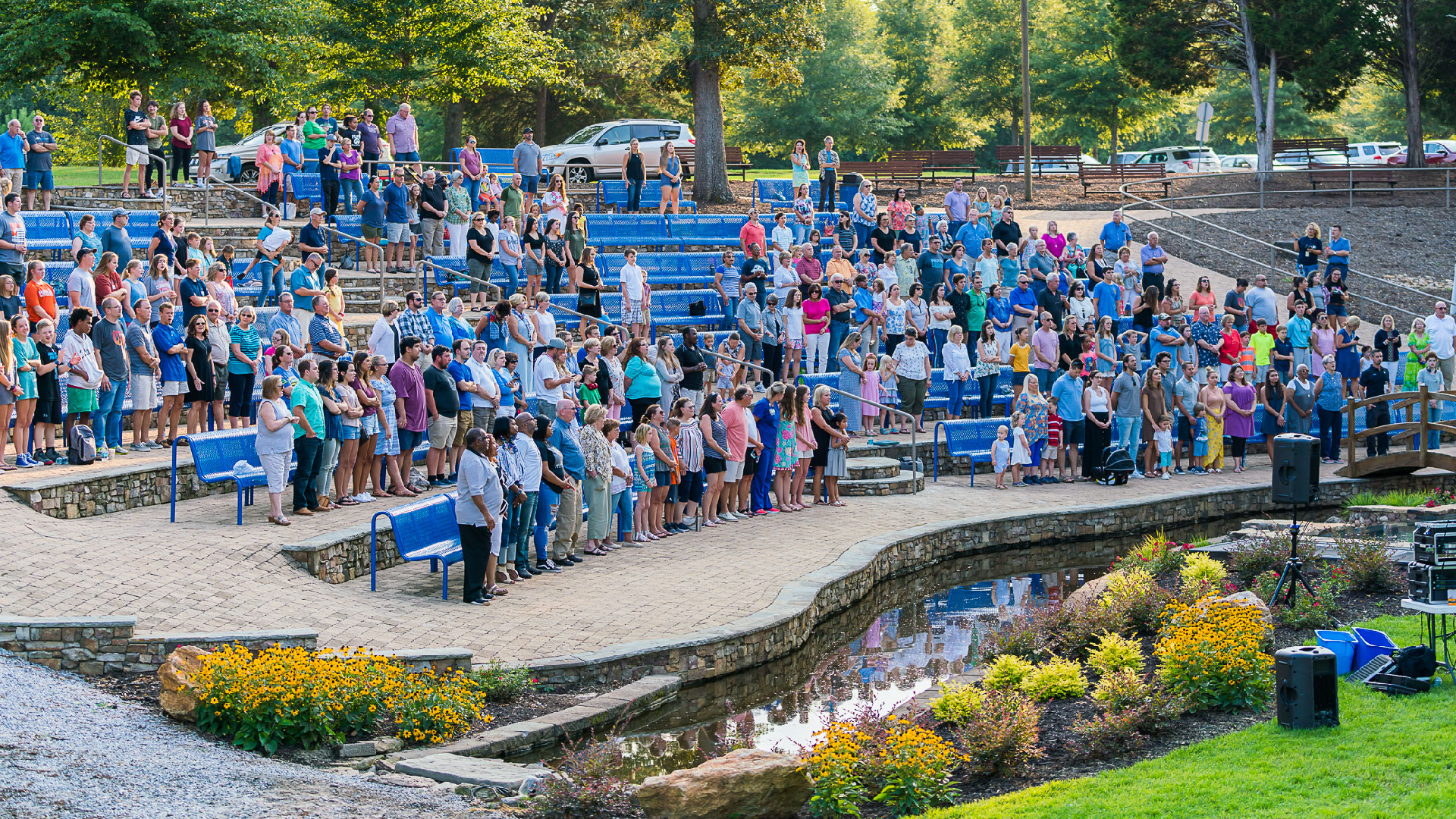 A crowd that has gathered to celebrate Baptism at Brookwood Church